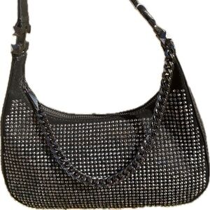 Michael Kors Small Embellished Suede Shoulder Bag Pouchette crystals black NWT